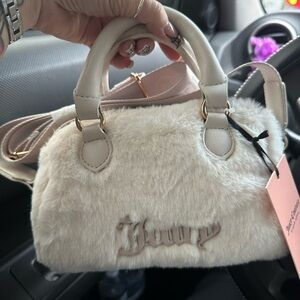 Juicy Couture mini  crossbody or handheld purse cute fuzzy cream purse